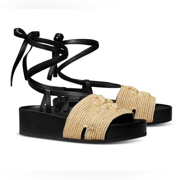 NIB TORY BURCH Women’s Eleanor Strappy Raffia Platform Sandals